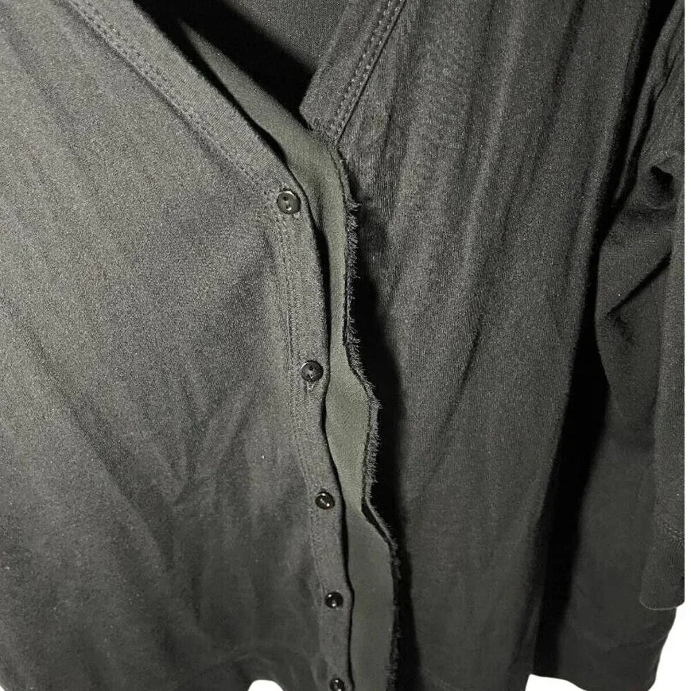 Elle Black Lightweight Button-Up Cardigan W/ Chiffon Trim 3/4 Sleeves Womens Siz - Picture 4 of 12
